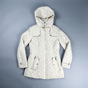 Y2K Puffer Jacket | Tommy Hilfiger Women's Hooded Jacket in Cream